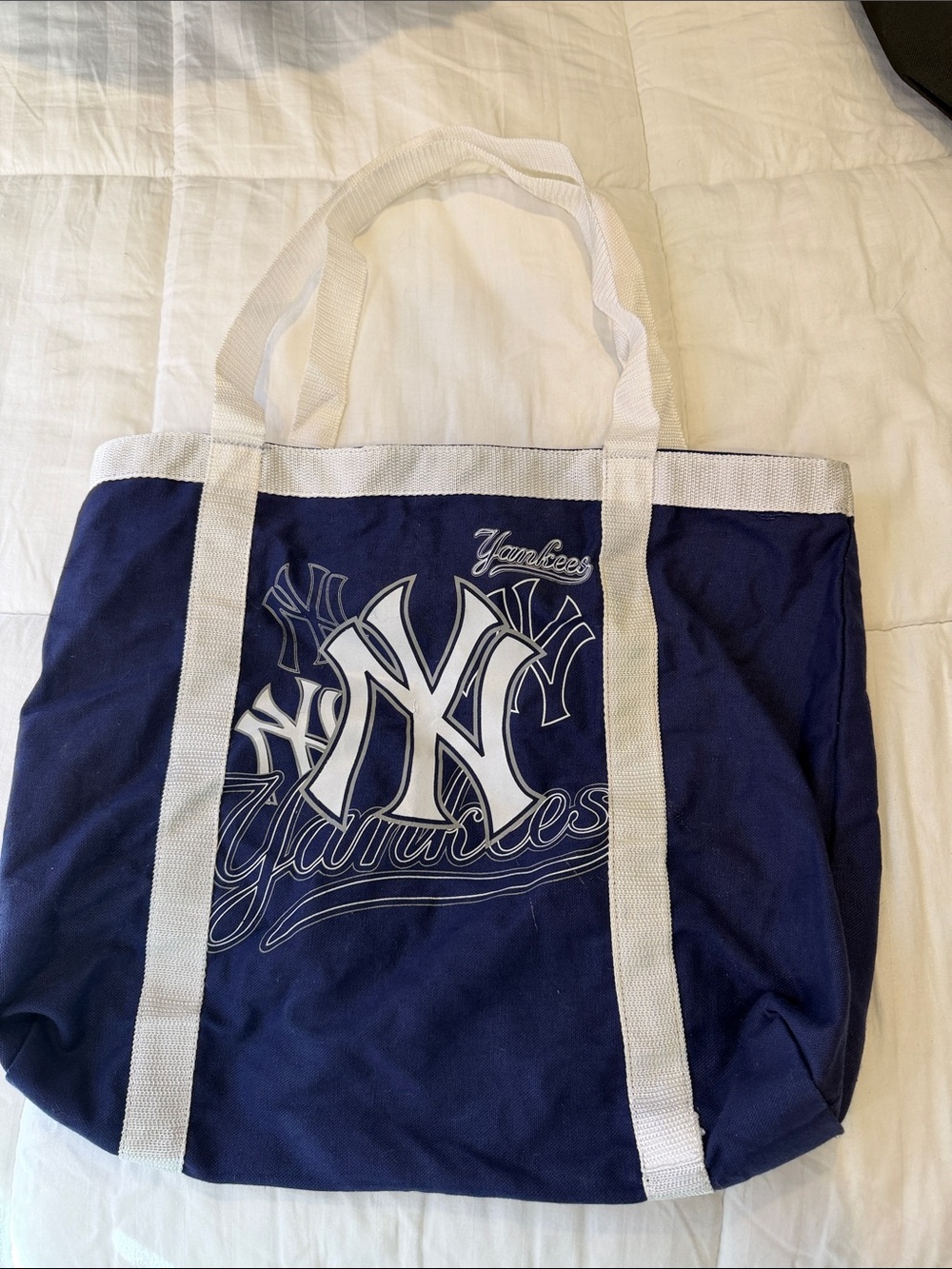 New York Yankees Navy Canvas Tote with White Straps